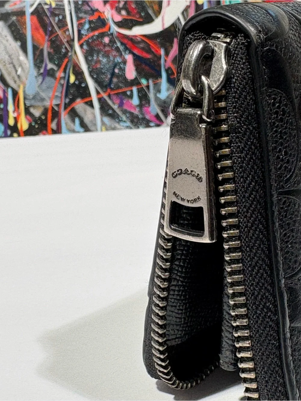 Coach Black Embossed Signature Leather Zip Around Wallet